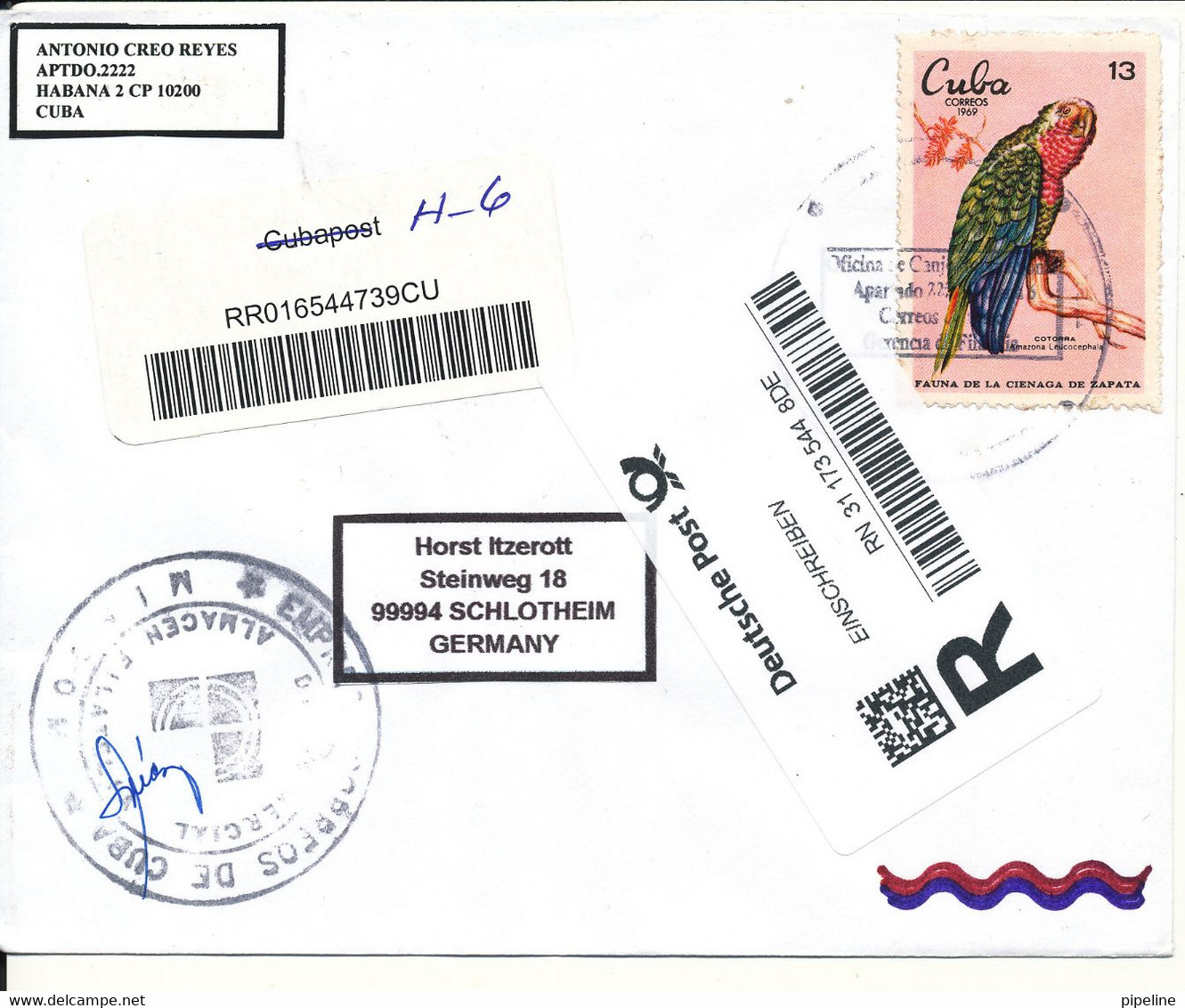 Cuba Registered Cover Sent To Germany With More Topic Stamps On Front And Backside Of The Cover - Covers & Documents