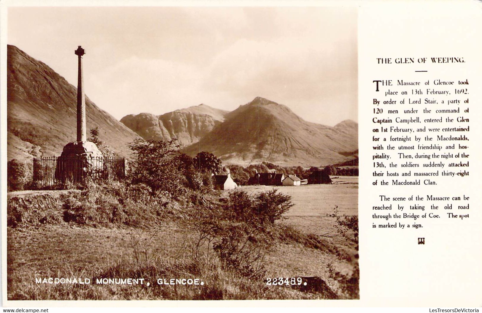 CPA Royaume Unis - Ecosse - Macdonald Monument - Glencoe - The Glen Of Weeping - Valentine & Sons Ltd. - Photo - Other & Unclassified
