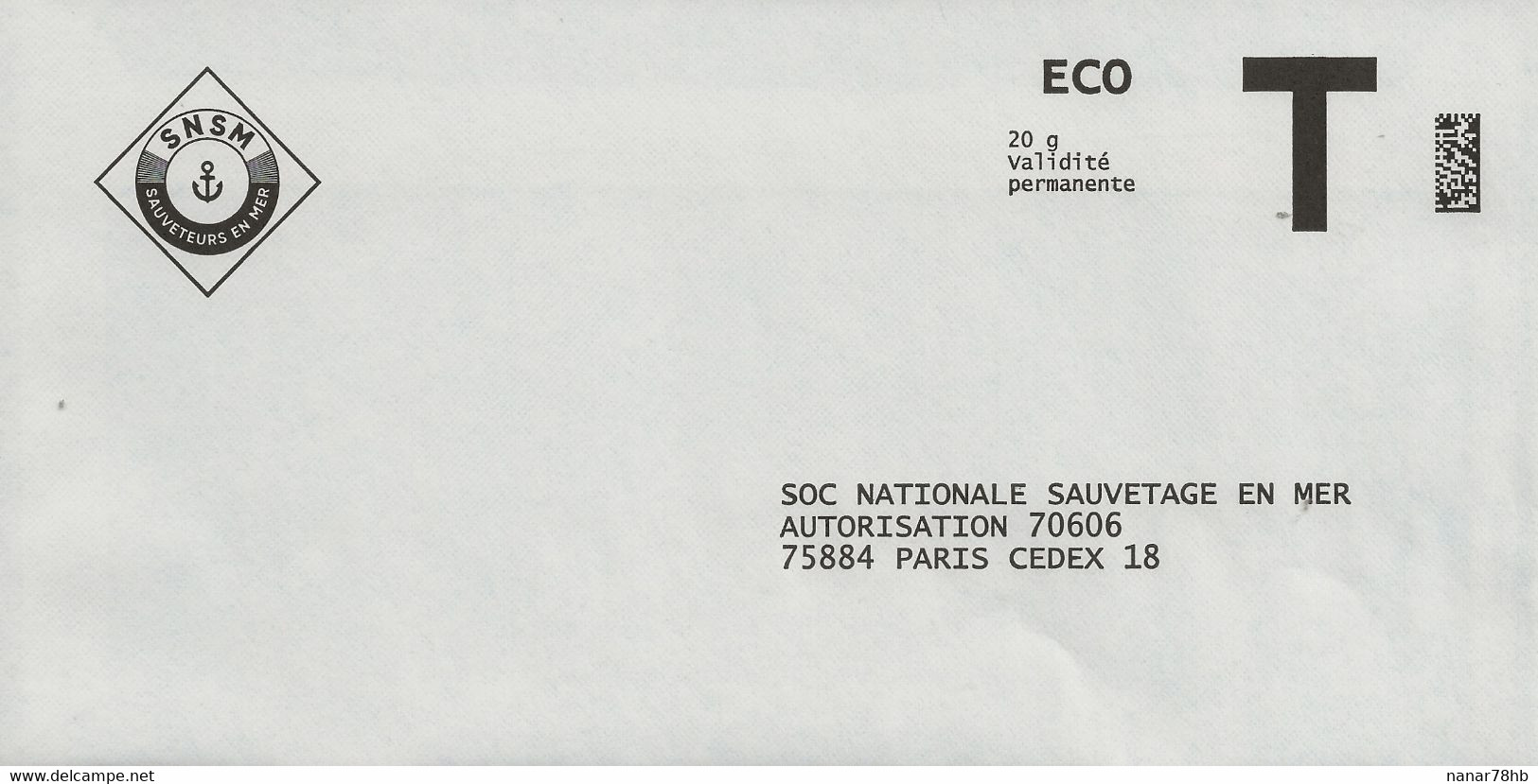 Lettre T, Eco 20gr Pour La Société De Sauvetage En Mer - Cartes/Enveloppes Réponse T