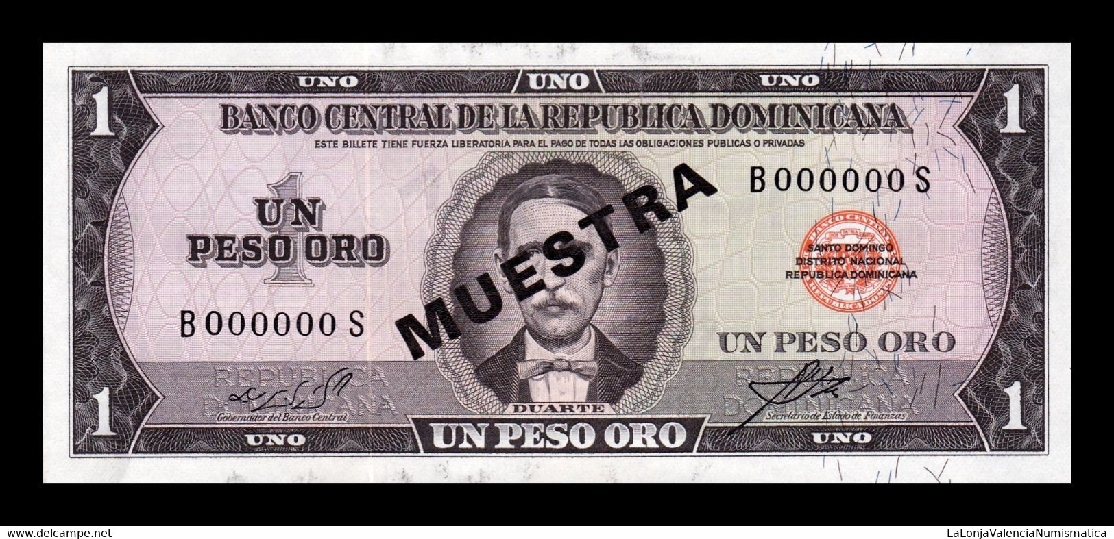 República Dominicana 1 Peso Oro 1972 Pick 99As(3) Specimen SC UNC - Dominicaine