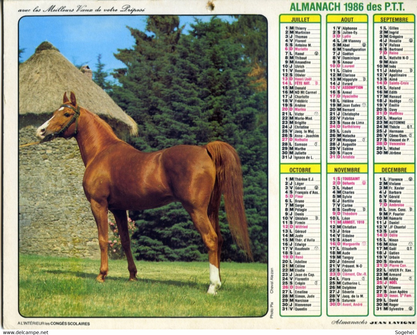 Almanach PTT - Jean Lavigne - Yvelines - Val D'Oise - 1986 - Formato Grande : 1981-90