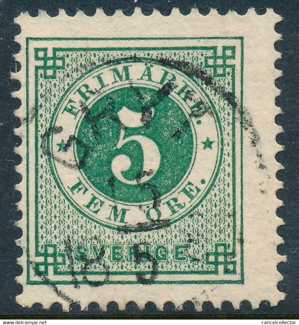 Sweden Suède Sverige 1877: Facit 30, 5ö Green Ringtyp P13, Fine Used GRYT Cancel (DCSV00337) - 1872-1891 Ringtyp