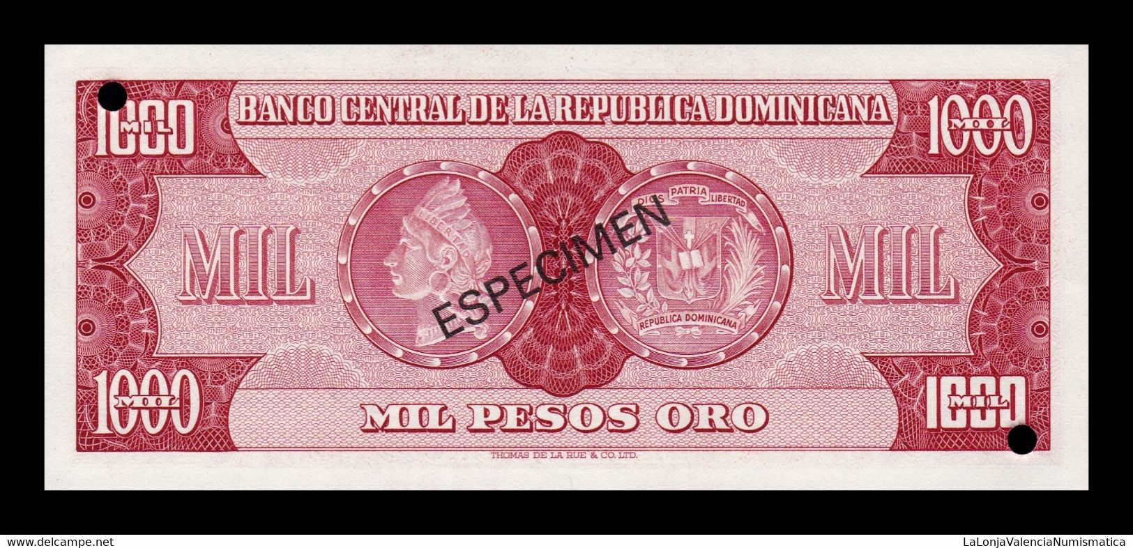 República Dominicana 1000 Pesos Oro 1974 Pick 106As(2) Specimen SC UNC - Dominicaine