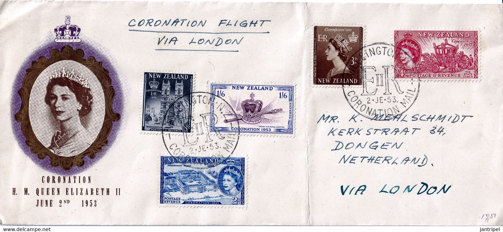 NEW ZEALAND  1953 QEII CORONATION COVER SEND To NETHERLANDS - Brieven En Documenten