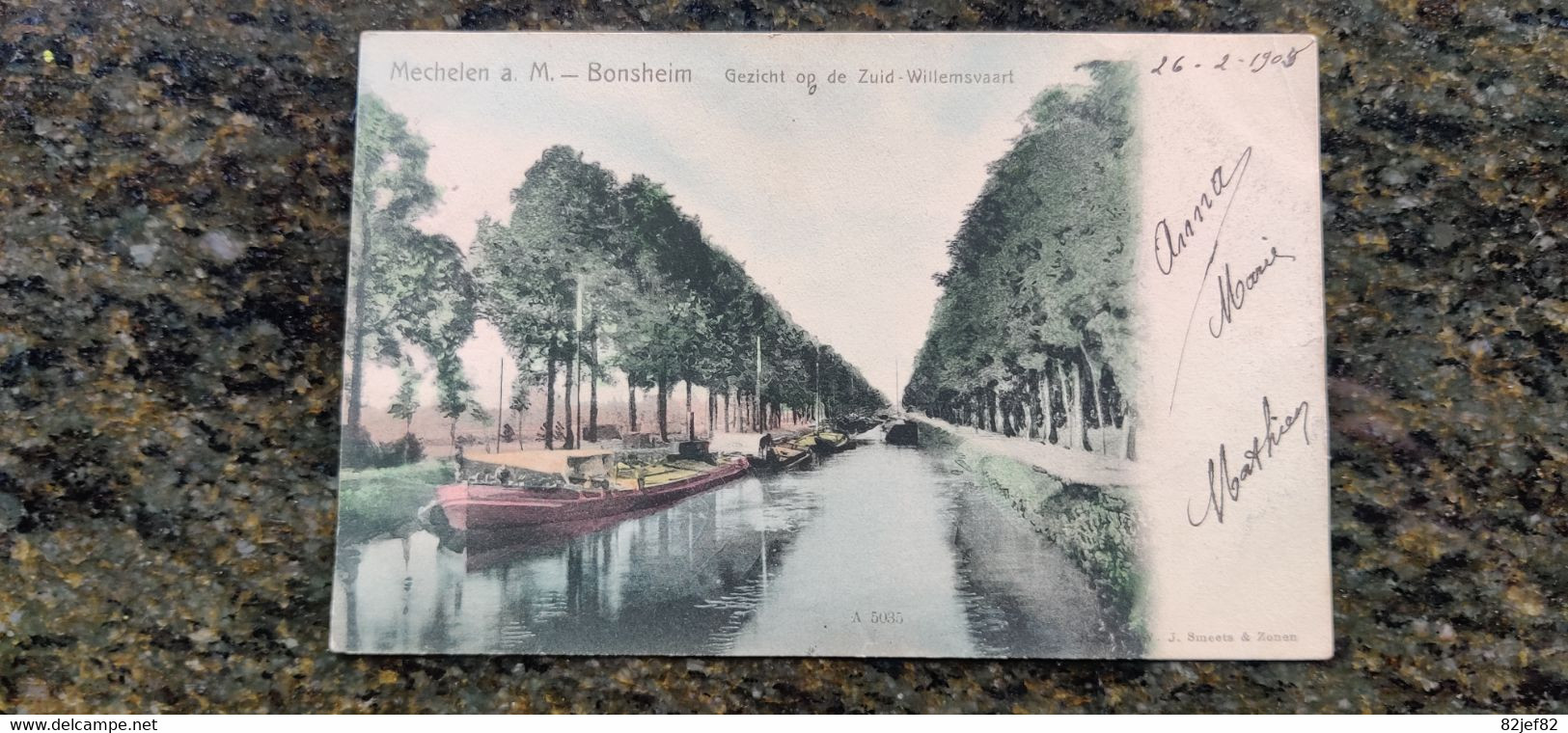 Mechelen Aan De Maas Bonsheim Gezicht Op De Zuid Willemsvaart 1905 Binnenschip Peniche - Maasmechelen