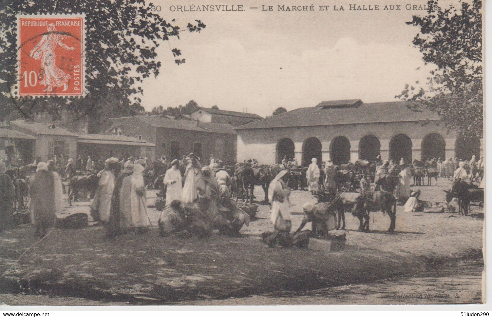 CPA Algérie - Orléansville - Le Marché Et La Halle Aux Grains (belle Animation) - Chlef (Orléansville)