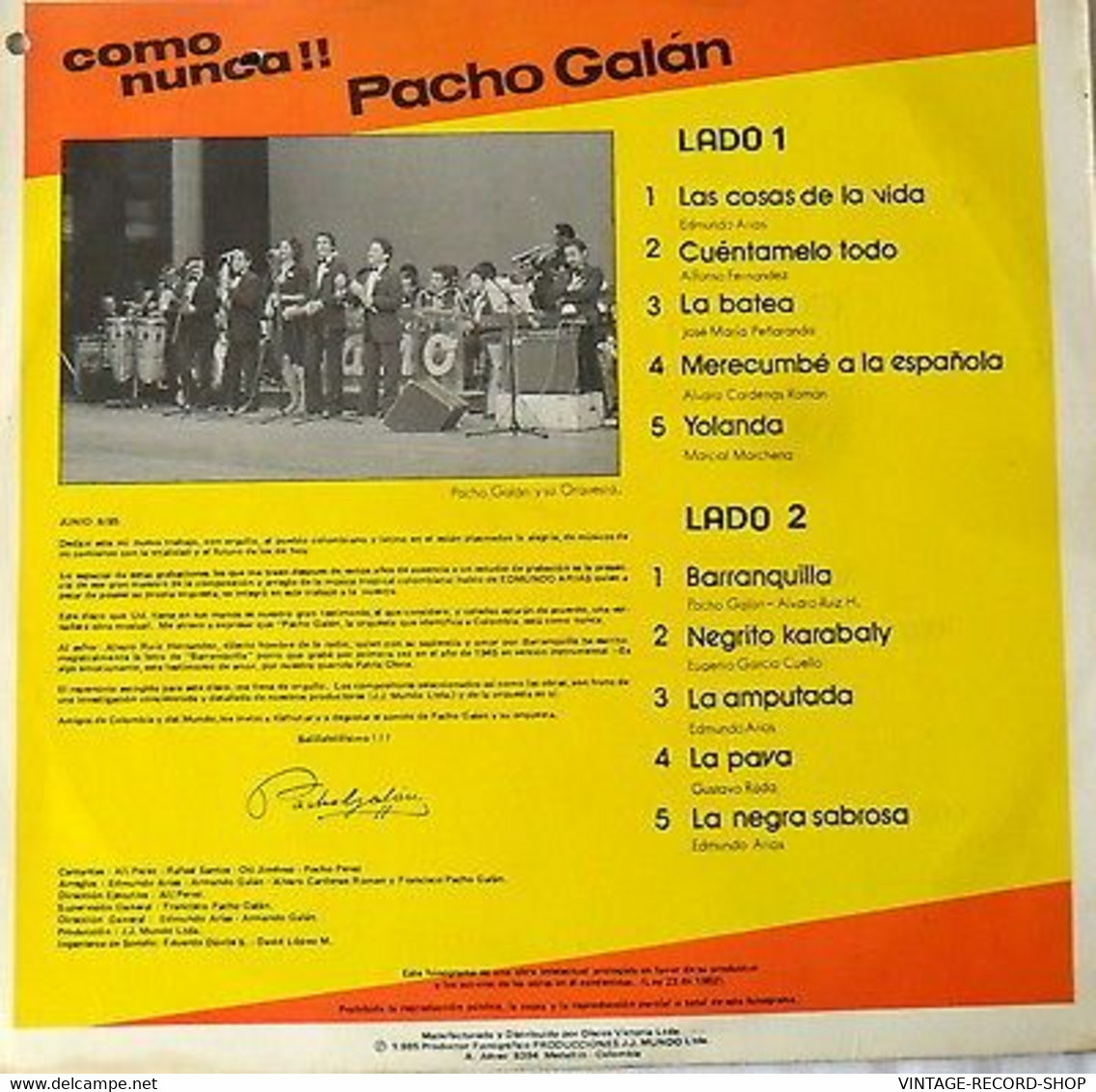 PACHO GALAN-COMO NUNCA-LAS COSAS DE LA VIDA-LA BATEA-YOLANDA-JJ MUNDO/1985 PROMO VINYL TREASURES - Musiques Du Monde