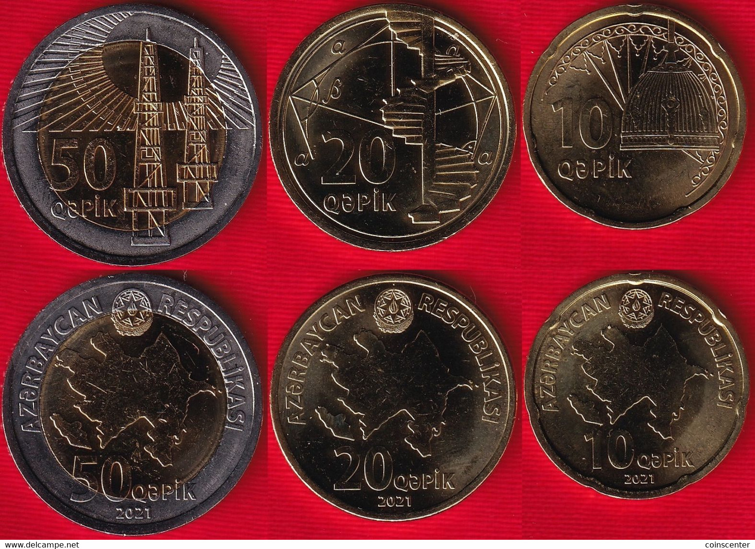 Azerbaijan Set Of 3 Coins: 10 - 50 Qapik (qəpik) 2021 UNC - Azerbeidzjan