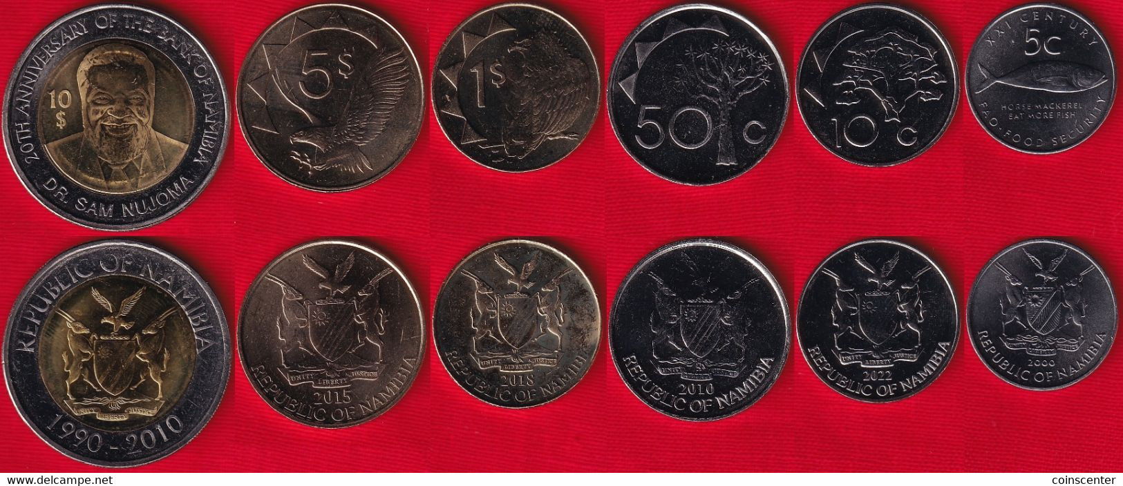 Namibia Set Of 6 Coins: 5 Cents - 10 Dollars 2000-2022 UNC - Namibia