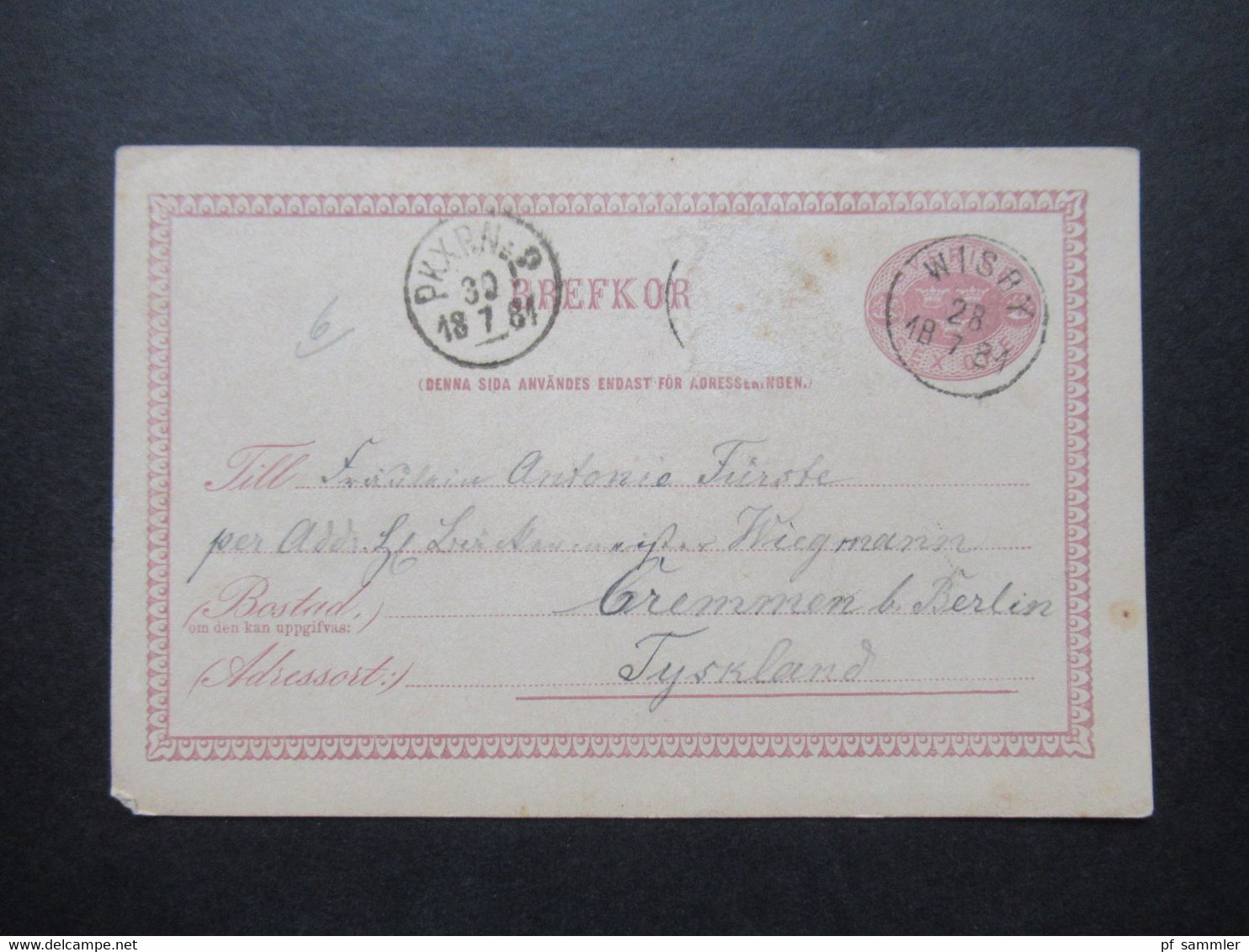 Schweden 1881 Ganzsache Auslandsverwendung Nach Deutschland Stempel Wisby / Zusatzfrankatur Abgelöst!!! - Enteros Postales