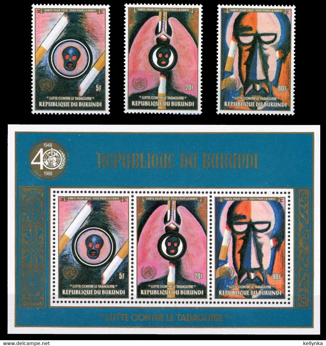 Burundi - 963/965 + BL125 - Lutte Contre Le Tabagisme - 1990 - MNH - Ungebraucht