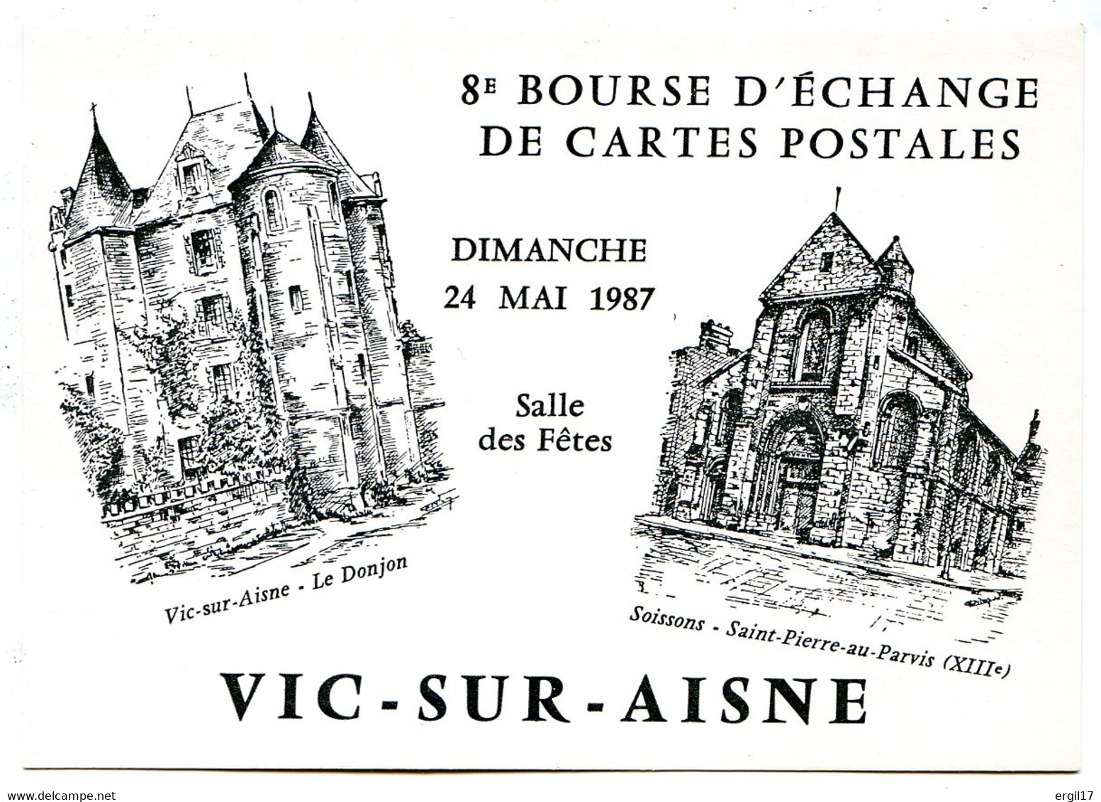 02290 VIC SUR AISNE - Carte D'entrée 8ème Bourse D'échange Du 24 Mai 1987 - Vic Sur Aisne