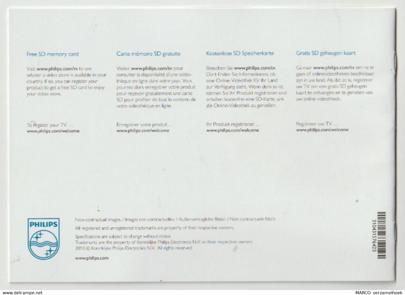 Brochure-leaflet Koninklijke Philips Electronics NV NET TV (NL) Televisie 2010 - Fernsehgeräte