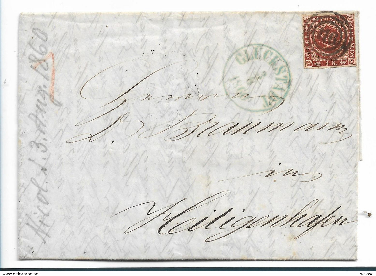 DK-028 / Dänemark - Dänische Post Glückstadt 1860. Ringstempel 110, N.Heiligenhafen. Dän, 45,00 Marke. Bahnpoststpl. - Lettres & Documents
