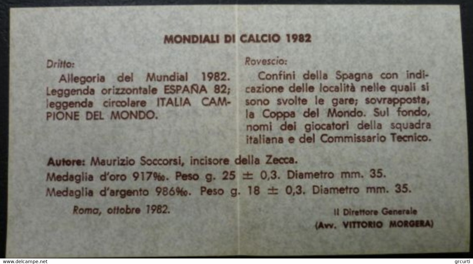 Italia 1982 - Medaglia Per La Vittoria Ai Campionati Del Mondo Di Calcio "Spagna '82" - Autres & Non Classés