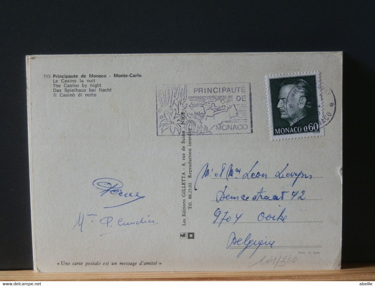 101/330   CP MONACO POUR LA BELG - Briefe U. Dokumente