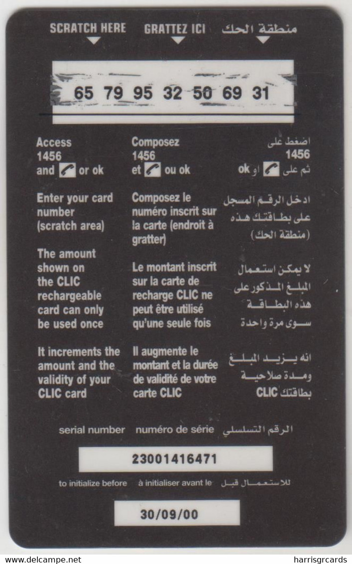 LEBANON - Family, Clic De Cellis Recharge Card 33$, Exp.date 30/09/00, Used - Libanon