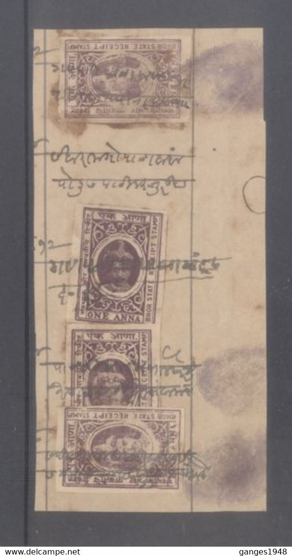 BHOR State India  1A X 4  Revenue  Type 10  On  Piece  # 35661  D   Inde  Indien - Bhor