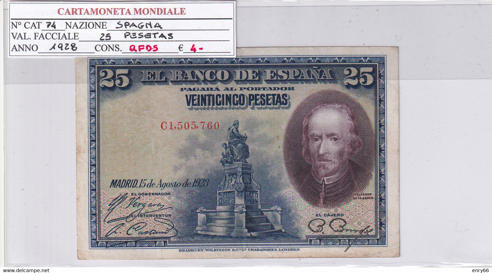 SPAGNA 25 PESETAS 1928 P74 - 1-2-5-25 Pesetas