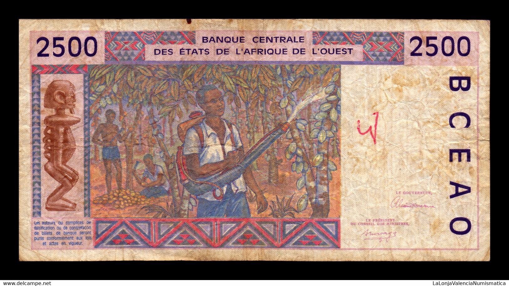 West African St. Togo 2500 Francs BCEAO 1992 Pick 812Ta T. 303 BC F - Togo