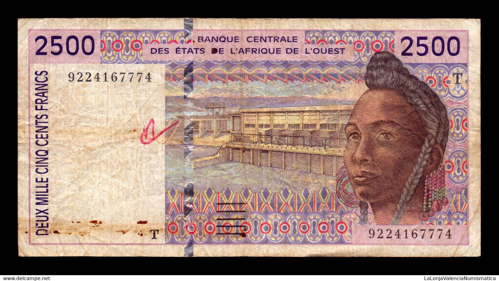 West African St. Togo 2500 Francs BCEAO 1992 Pick 812Ta T. 774 BC F - Togo