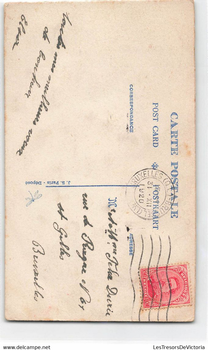 CPA Brodée Fantaisie -  Bonne Année - Enveloppe Brodée - Fleurie - J S Paris - Ricamate