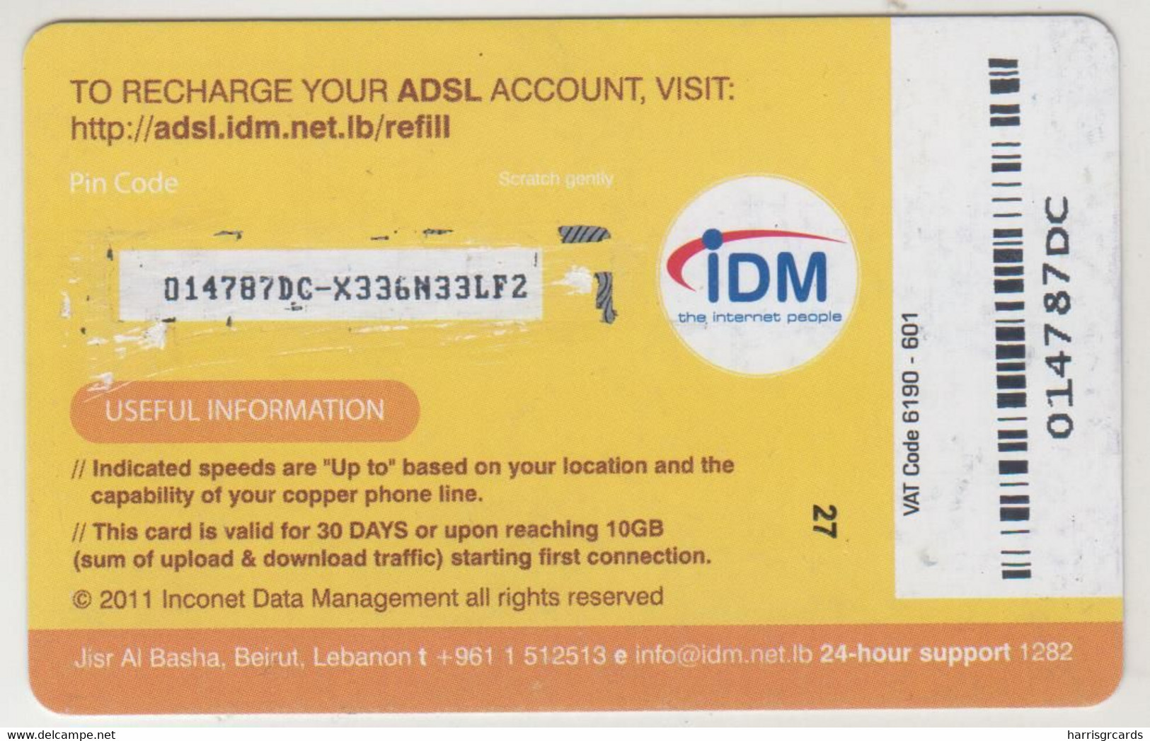 LEBANON - IDM Prepaid Card, $27,50, Used - Líbano