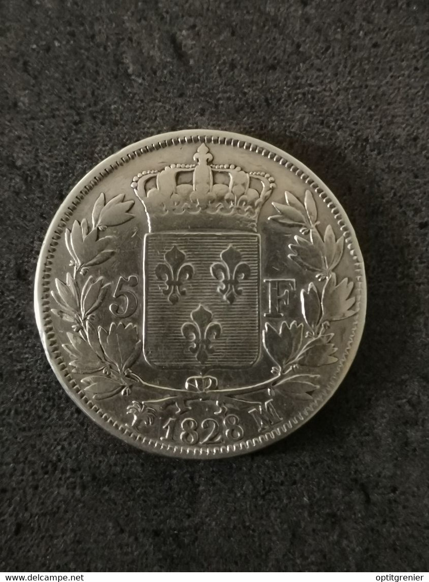 5 FRANCS ARGENT 1828 MA MARSEILLE CHARLES X RETOUCHE 1 200 114 EX. / FRANCE SILVER - 5 Francs