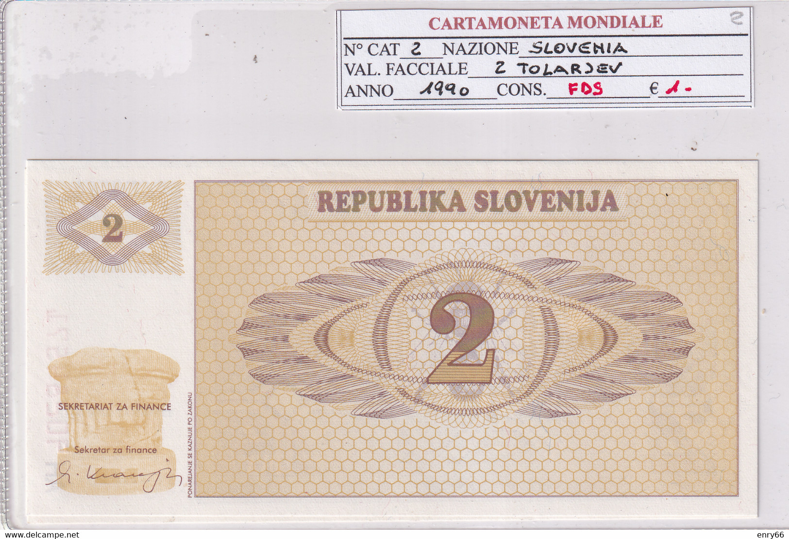 SLOVENIA 2 TOLARJEV 1990 P2 - Slovénie