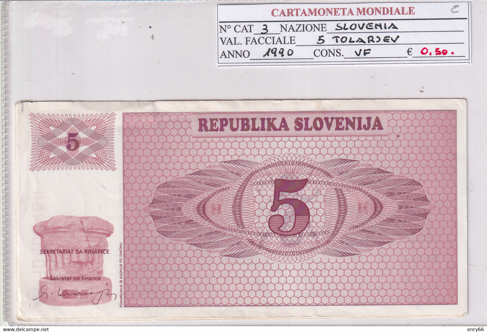 SLOVENIA 5 TOLARJEV 1990 P3 - Slovénie