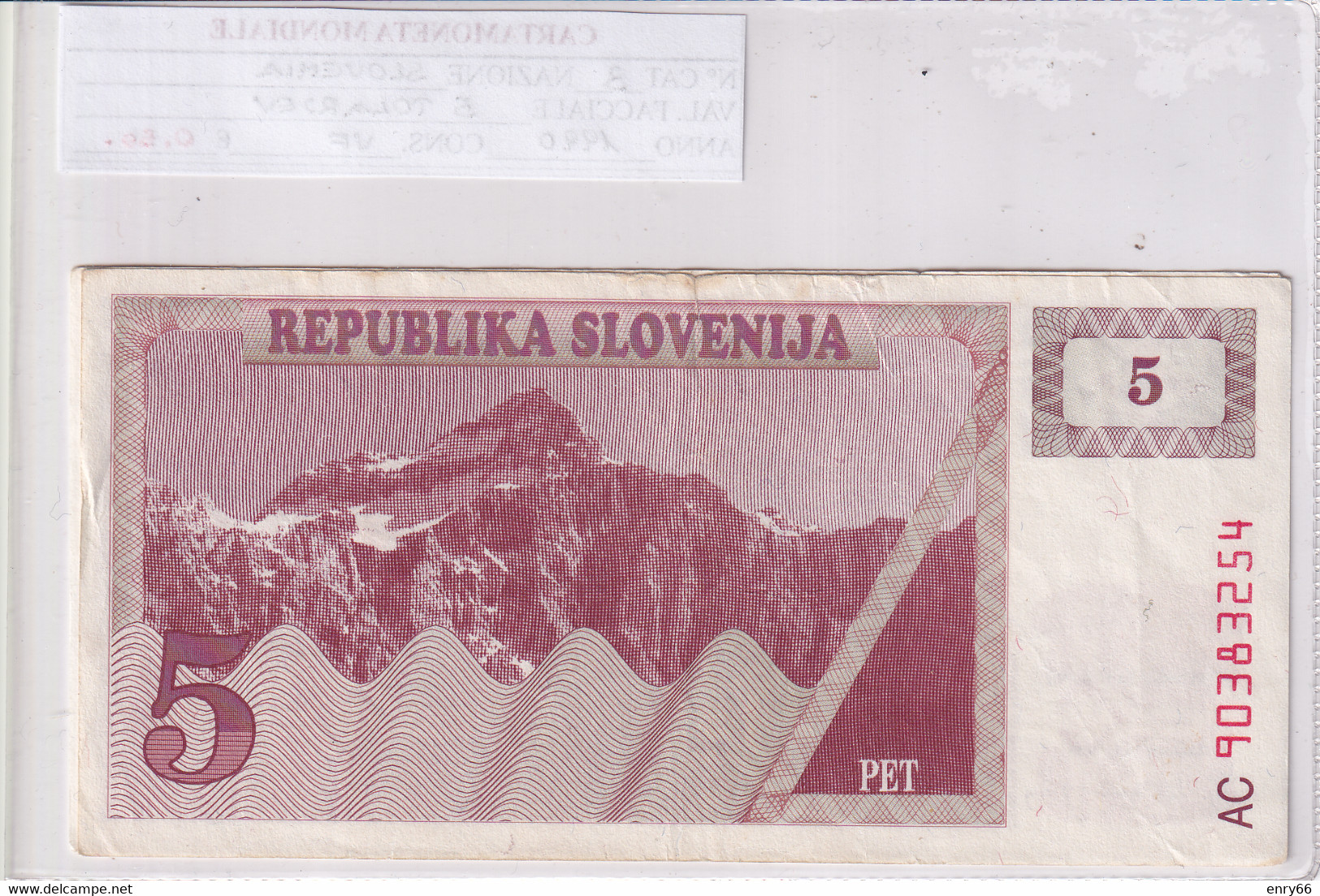 SLOVENIA 5 TOLARJEV 1990 P3 - Slovénie