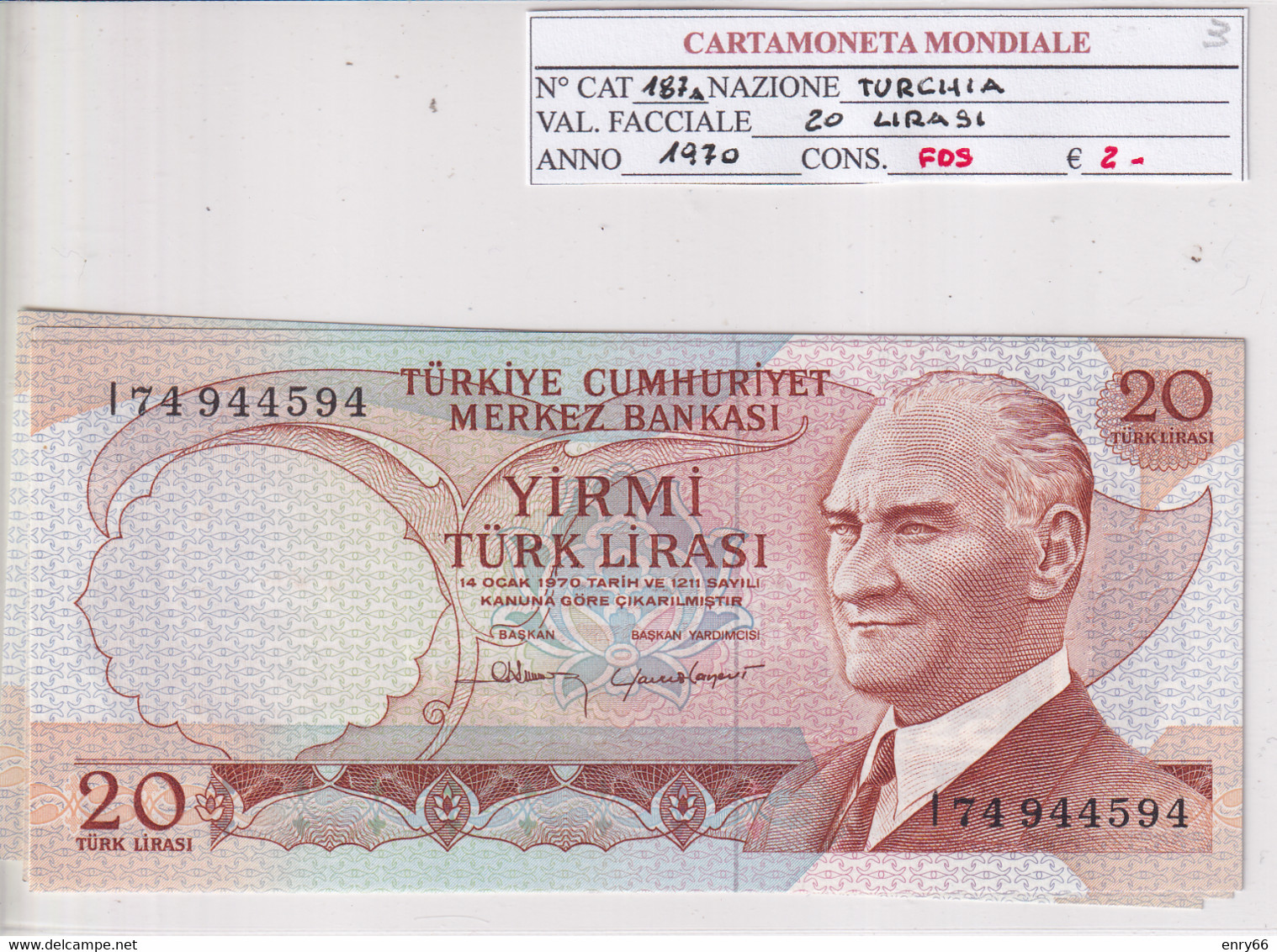 TURCHIA 20 LIRASI 1970 P187A - Turquie