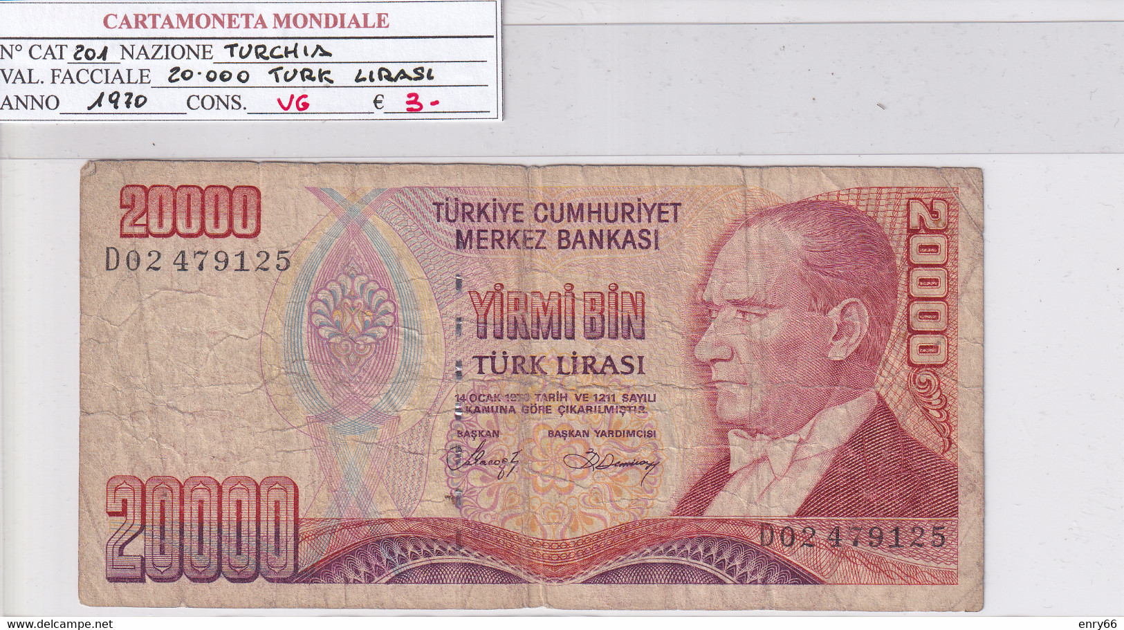 TURCHIA 20'000 LIRASI 1970 P201 - Turquie