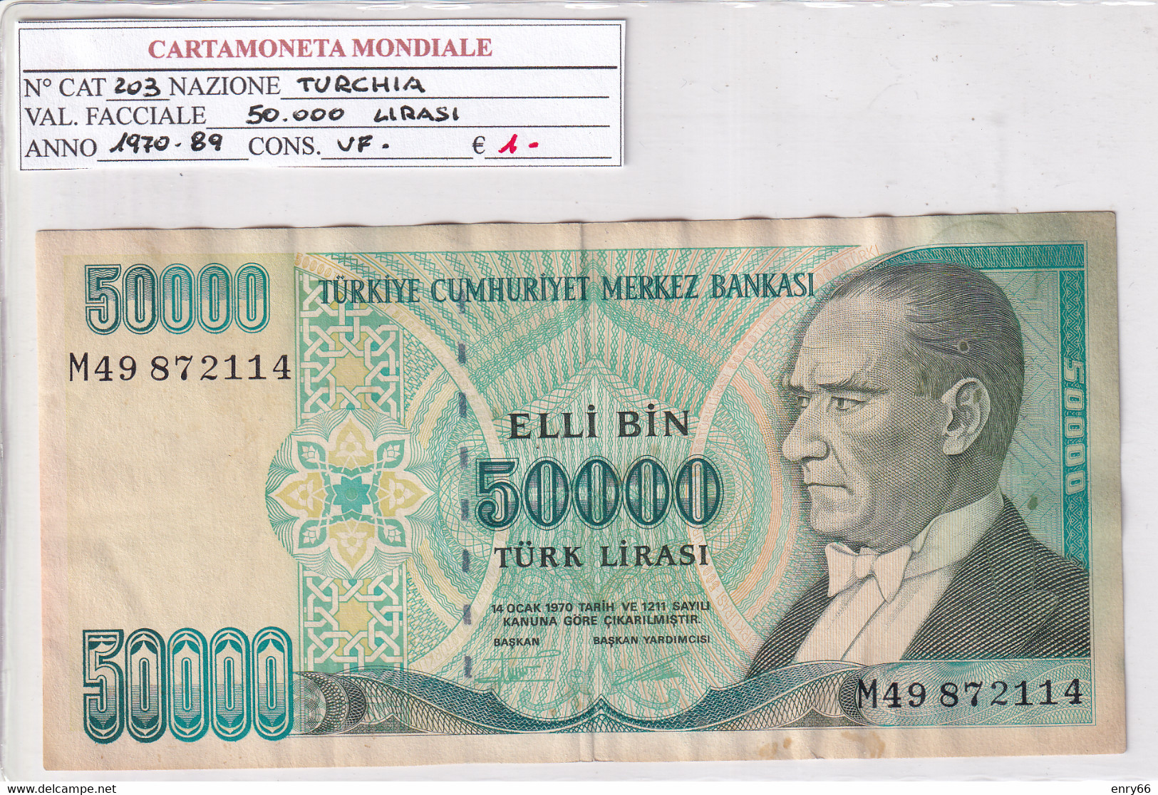 TURCHIA 50'000 LIRASI 1970-89 P203 - Turquie