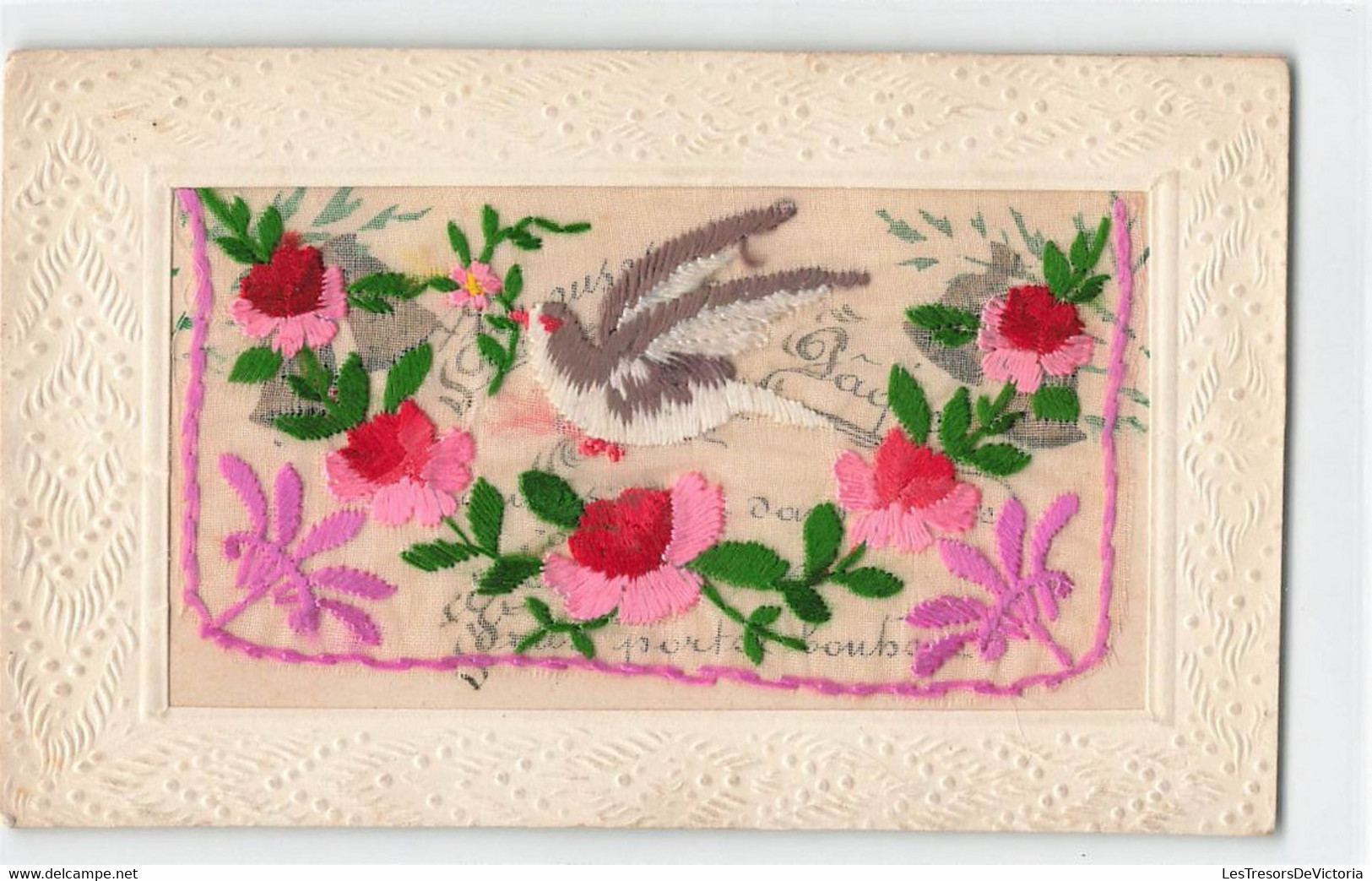 CPA Brodée Fantaisie - Joyeuses Paques - Oiseau Et Fleurs - Embroidered