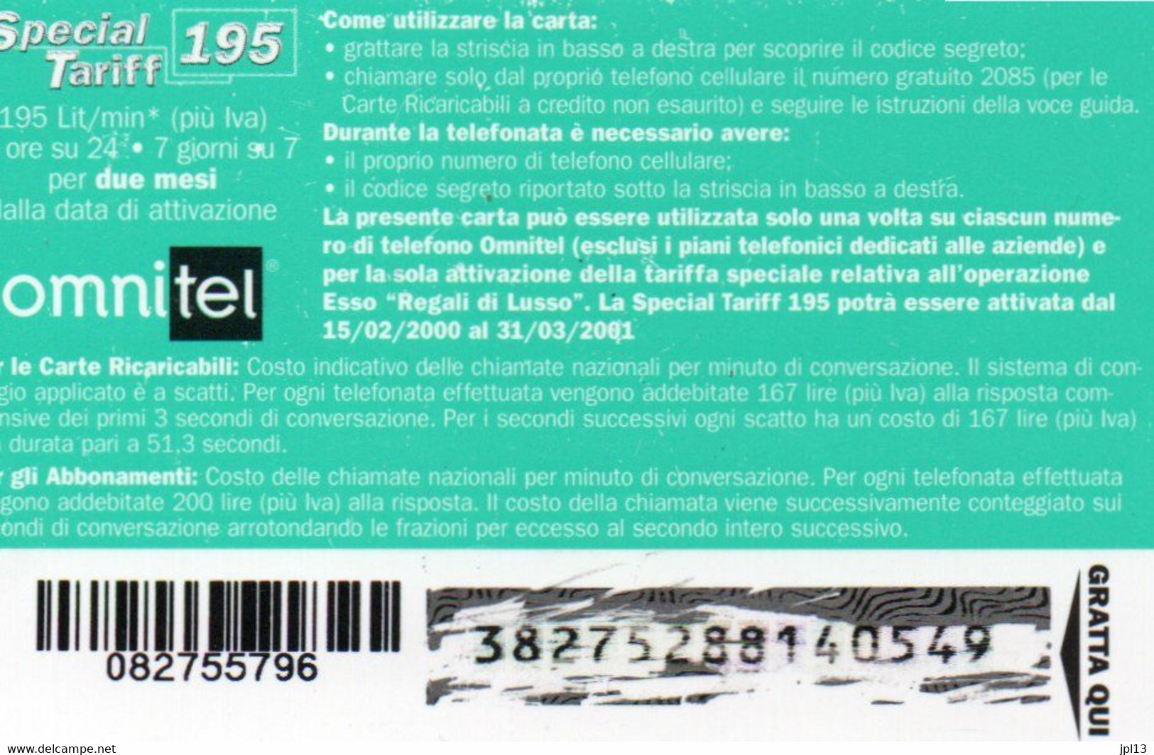 Recharge GSM - Italie - Omintel - Special Tariff 195 Esso - Altri & Non Classificati