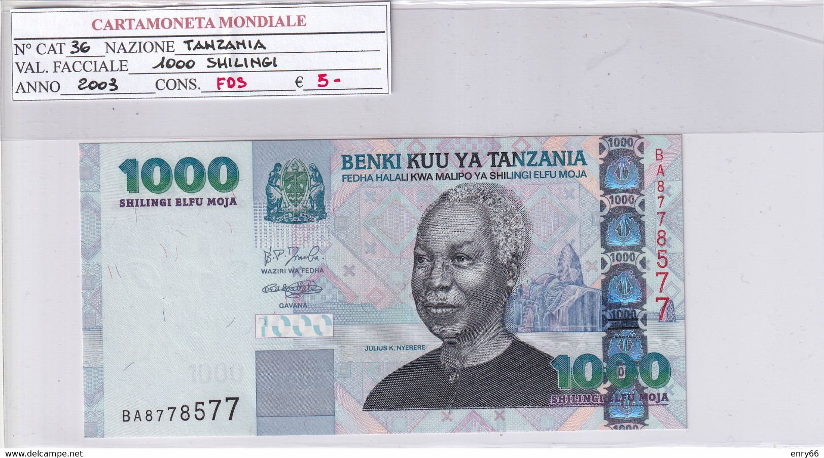 TANZANIA 1000 SHILINGI 2003 P36 - Tanzanie