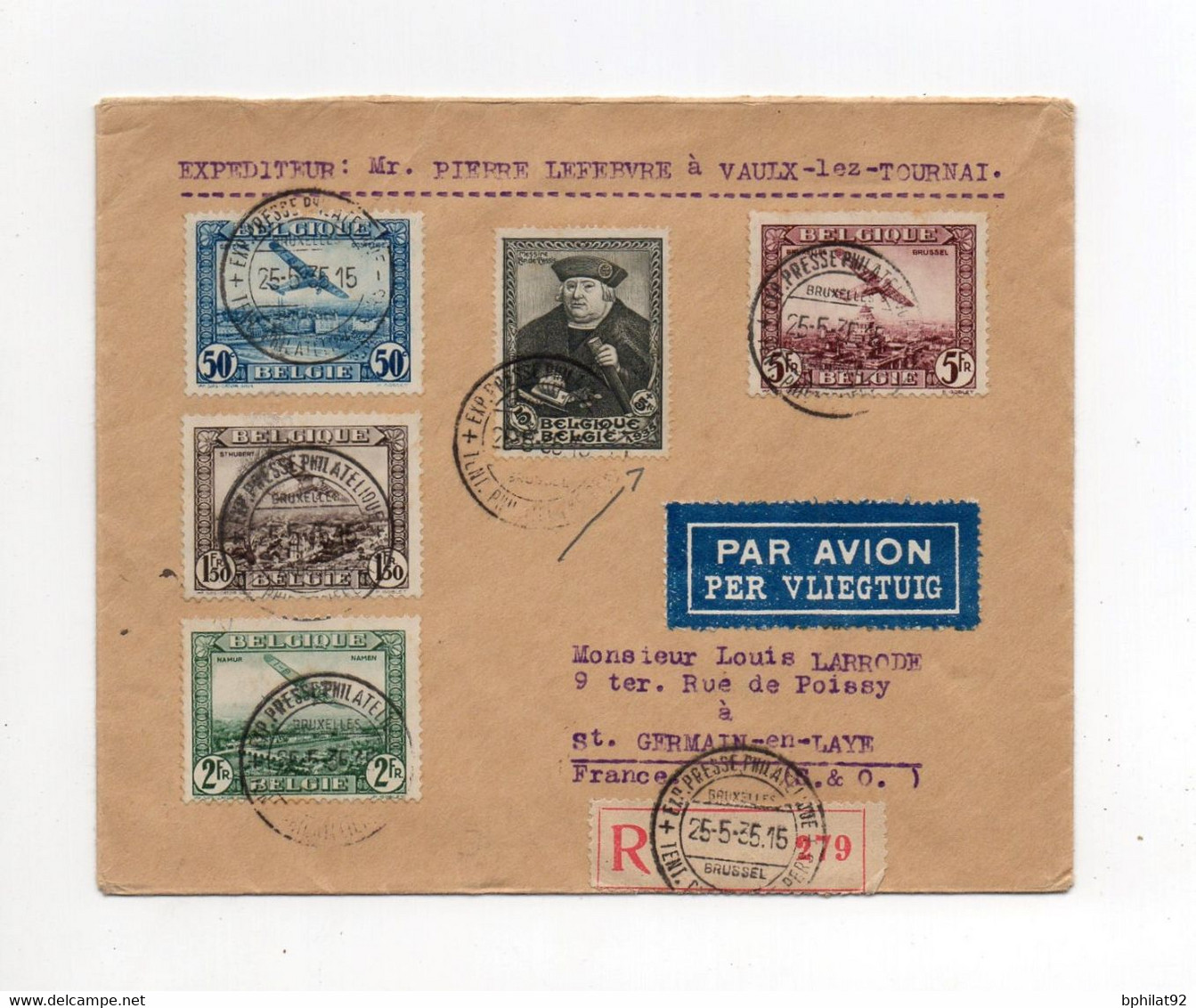 !!! BELGIQUE, LETTRE EXPRESS PAR AVION DE BRUXELLES DE 1935 POUR ST GERMAIN EN LAYE - Covers & Documents