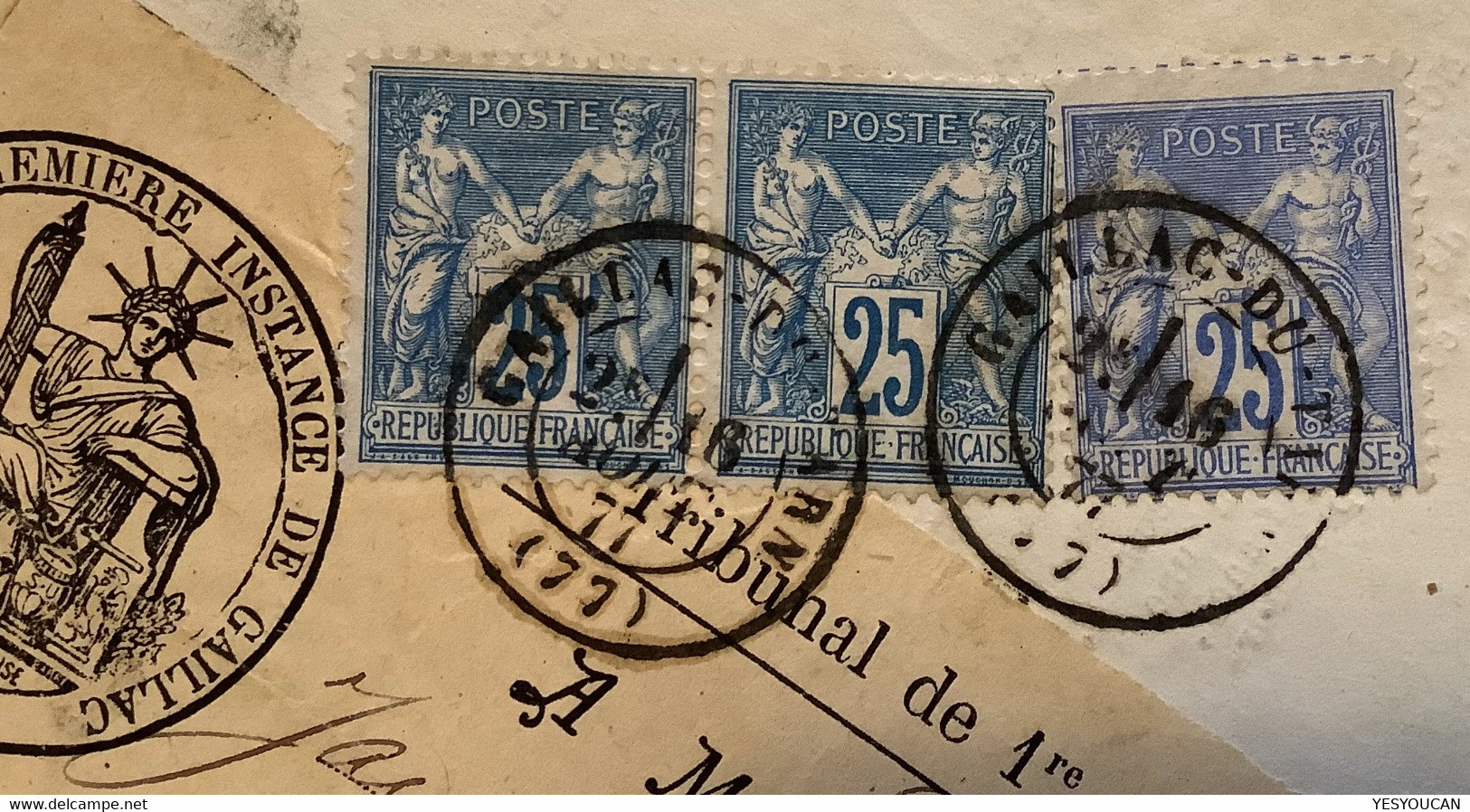 GAILLAC-DU-TARN 1877, Affr RR ! #78+79 Sage 25c OUTREMER + 25c BLEU Lettre Recommandé Signé Scheller (France Cover - 1877-1920: Semi Modern Period