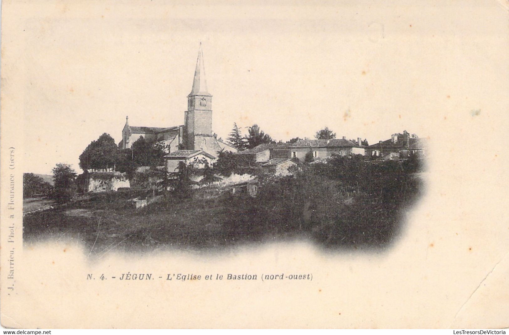 CPA - FRANCE - 32 - JEGUN - L'église Et Le Bastion - J BARRIEU Fleurance - N°4 - Dos Non Divisé - Autres & Non Classés