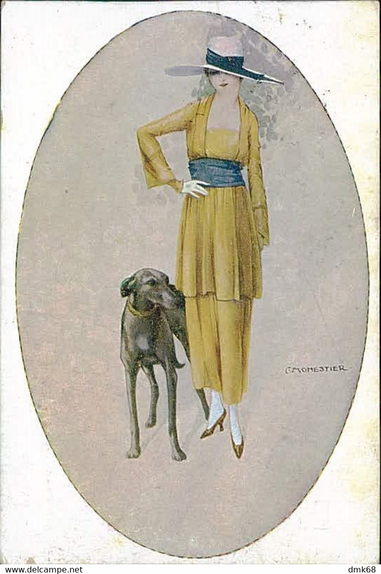 MONESTIER SIGNED 1910s POSTCARD - WOMAN & DOG - SERIE 879 (3852) - Monestier, C.