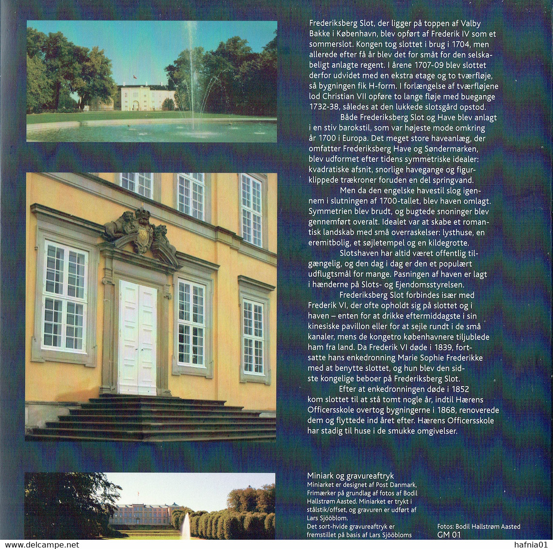 Lars Sjööblom. Denmark 2004. 300 Anniv Frederiksberg Castle . Souvenir Folder: Michel Bl.24 + Blackprint. Signed. - Proeven & Herdrukken