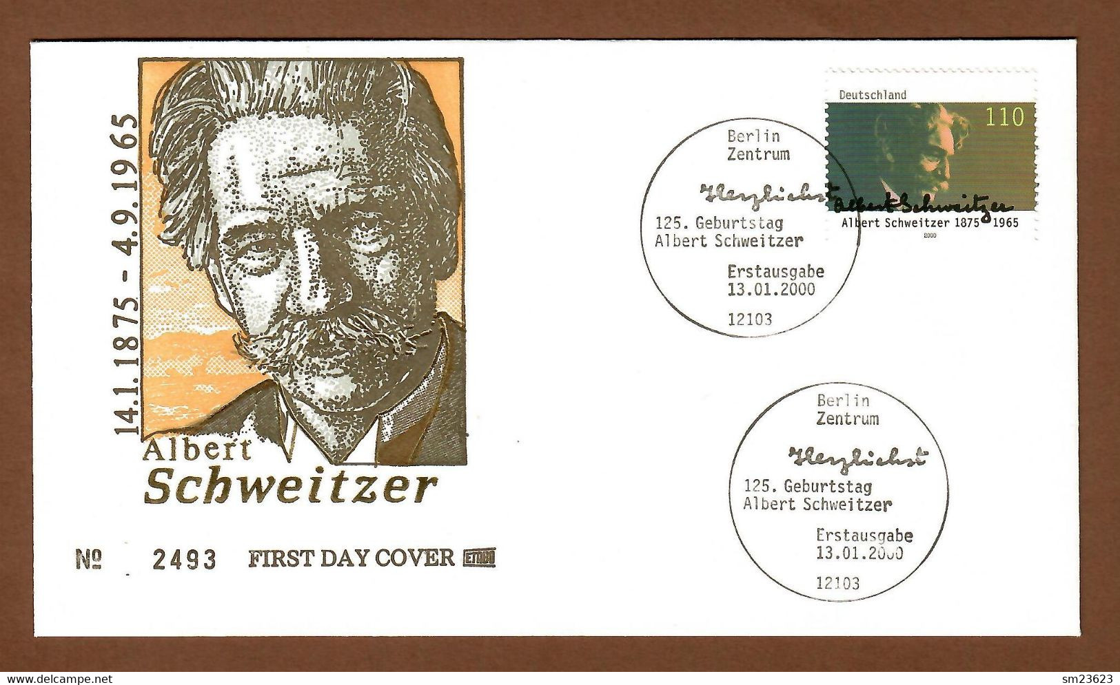 BRD  2000  Mi.Nr. 2090 , Doktor Albert Schweitzer - FDC Bonn 13.01.2000 - Albert Schweitzer