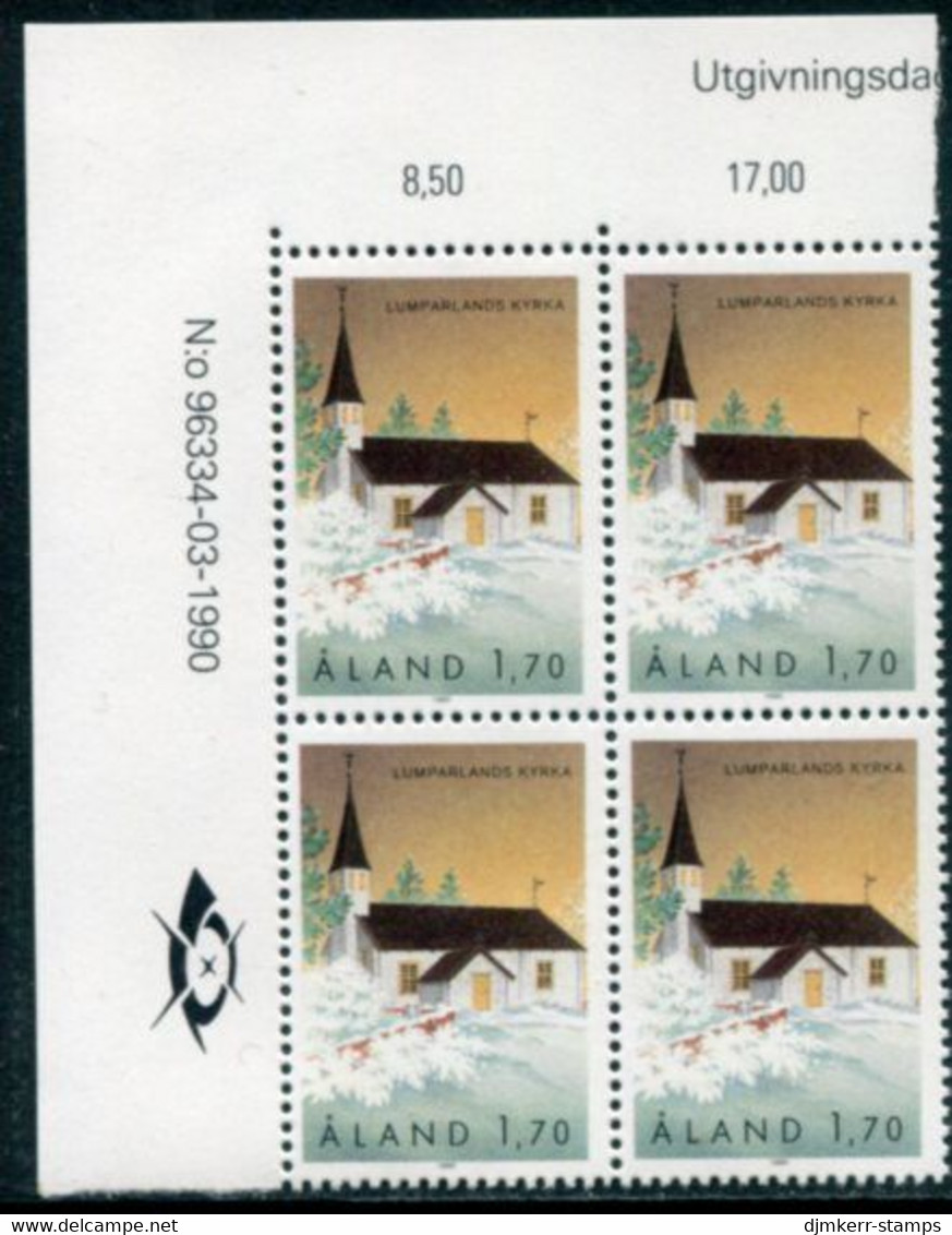 ALAND ISLANDS 1990 Lumparland Church Block Of 4 MNH / **.  Michel 43 - Aland