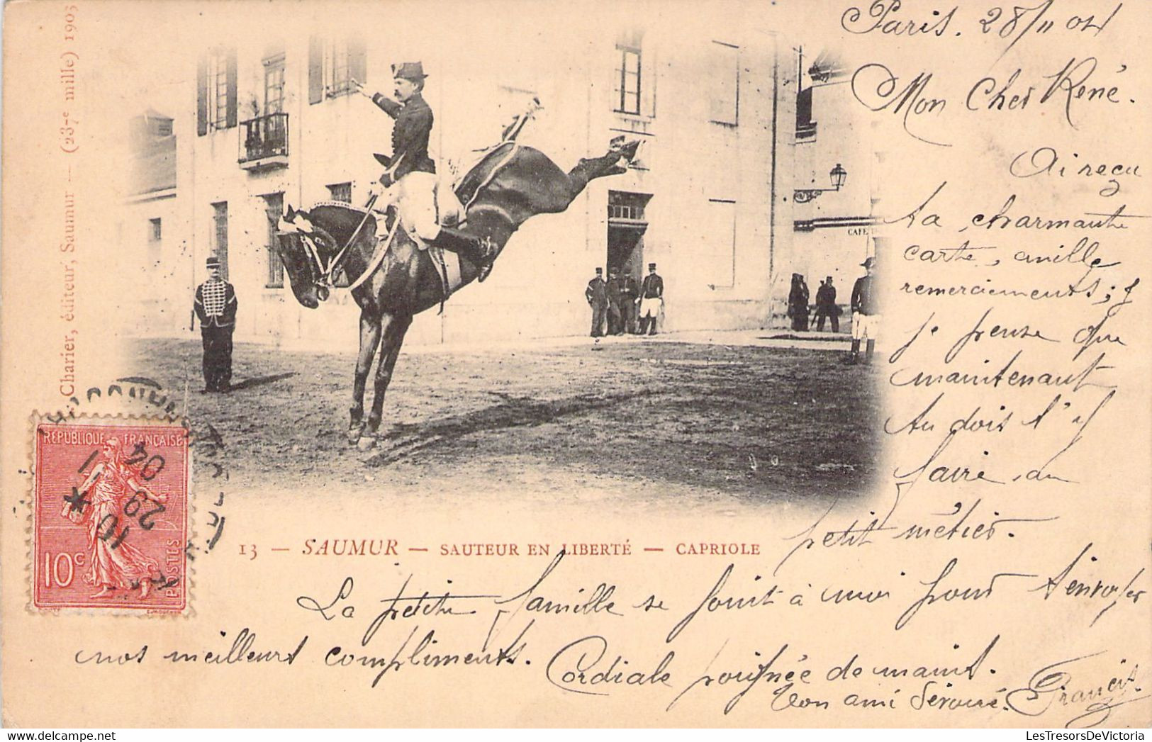 CPA Précurseur - FRANCE - 49 - SAUMUR - Sauteur En Liberté - Ruade - Armée - Militariat - Cheval - Dos Non Divisé - Saumur