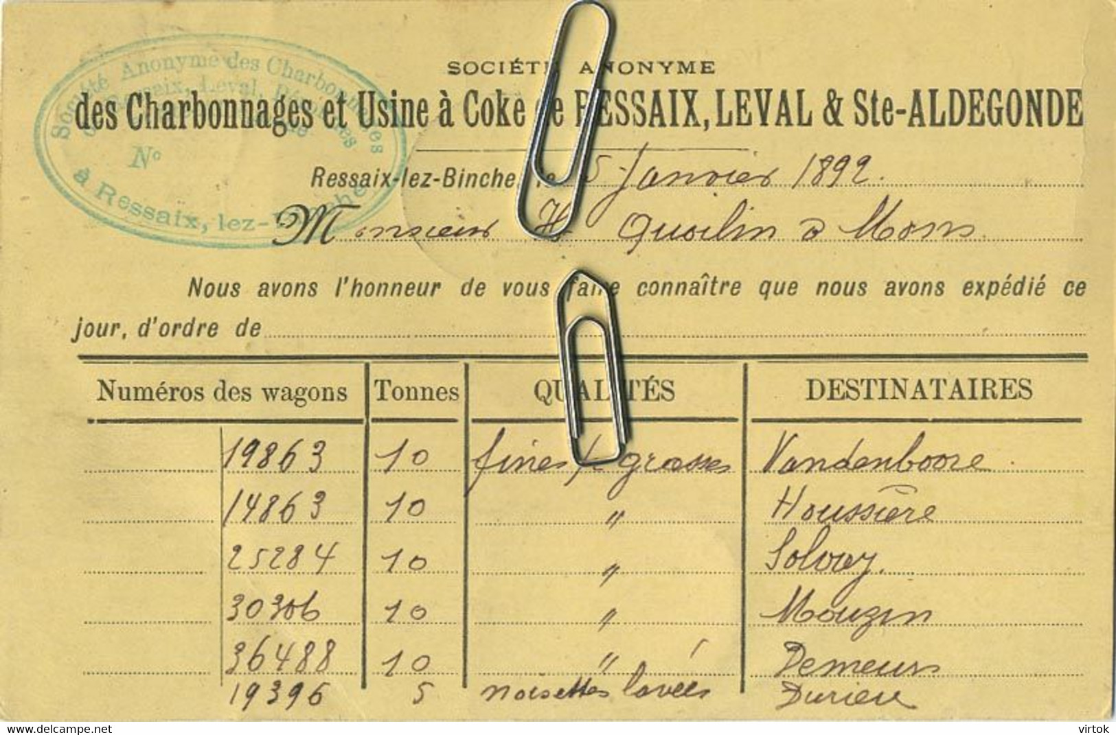 Ressaix - Leval - Ste Aldegonde  1892 : Charbonages Et Usine A Coke - Binche
