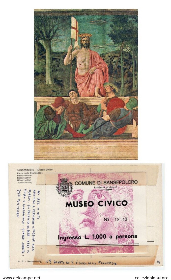 SANSEPOLCRO - BIGLIETTO DEL MUSEO CIVICO SU CARTOLINA FG NUOVA RAFFIGURANTE PIERO DELLA FRANCESCA - Arezzo
