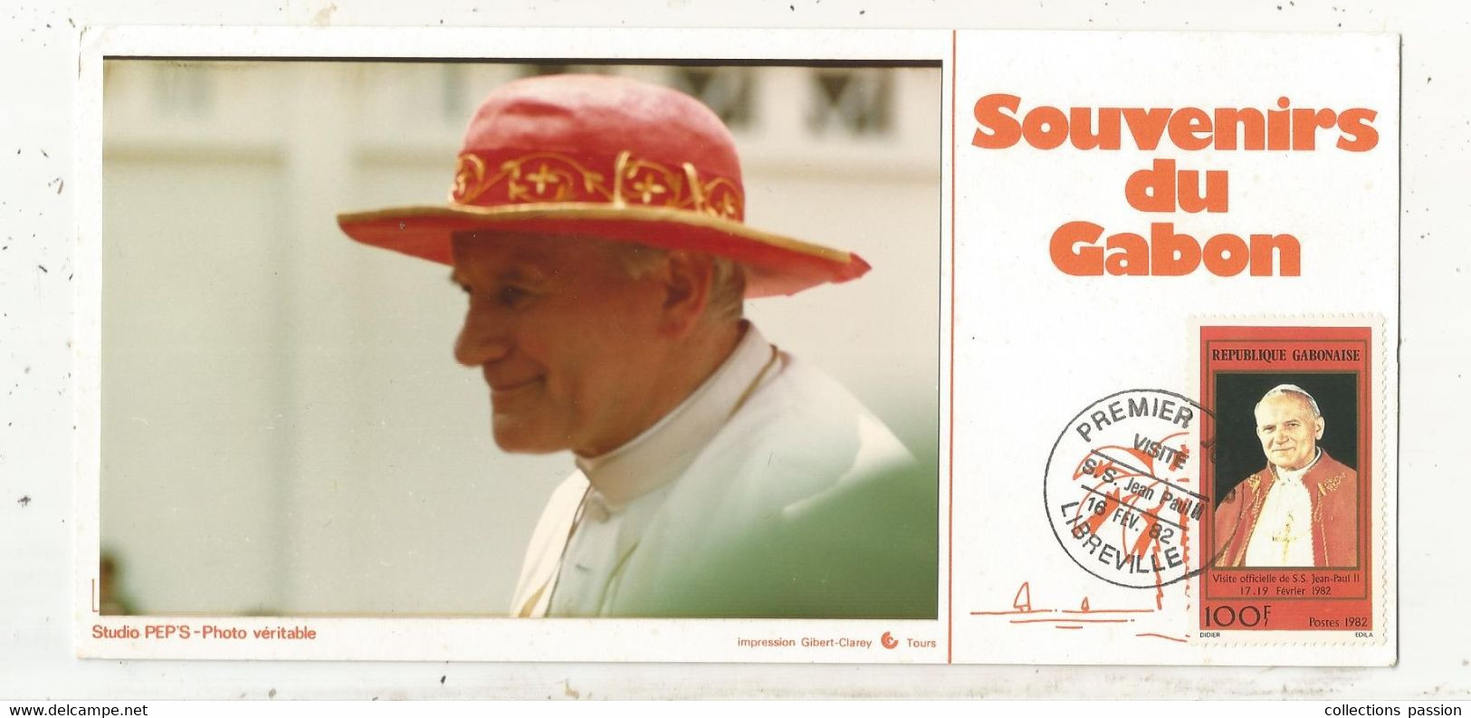 Carte Maximum,souvenirs Du GABON, LIBREVILLE,1982, S.S JEAN PAUL II, Photo Véritable, 205 X 100 Mm, Frais Fr 1.75 E - Gabon (1960-...)