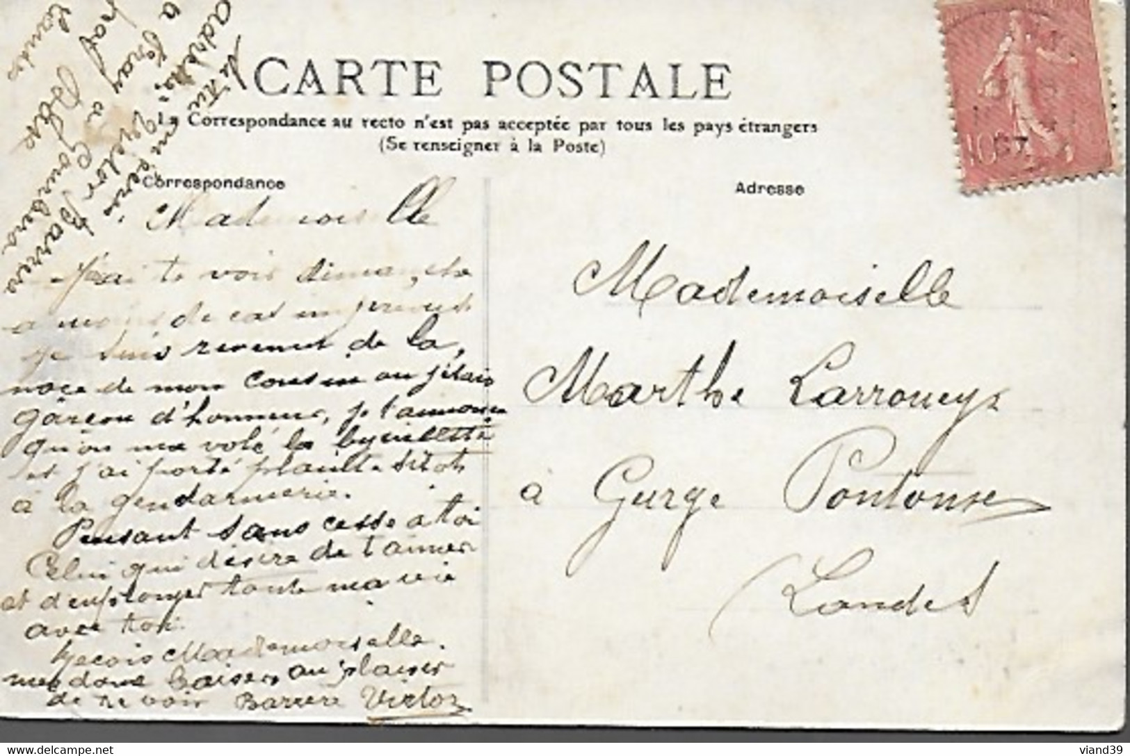 Castets Des Landes - Villa "Mon Désir". - Cachet Postal Avril 1907 - Castets