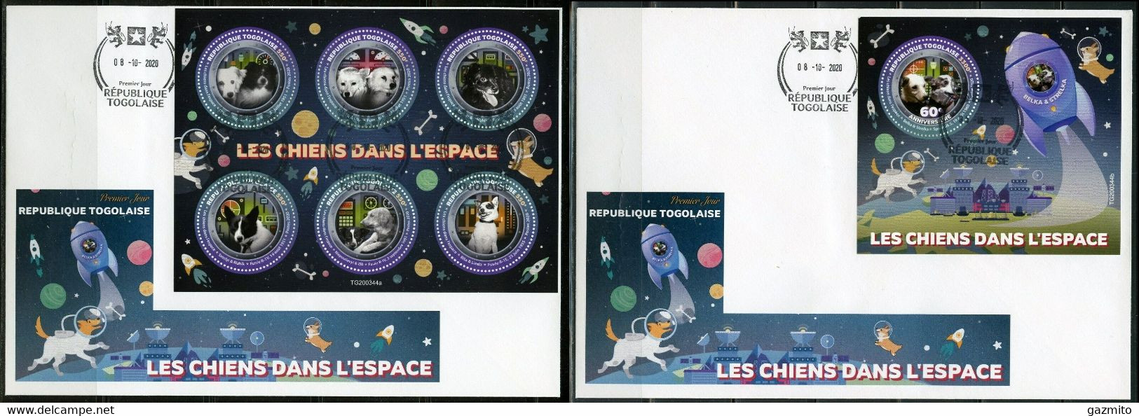 Togo 2020, Space, Dog In Space, 4val In BF +BF In 2FDC - Afrika